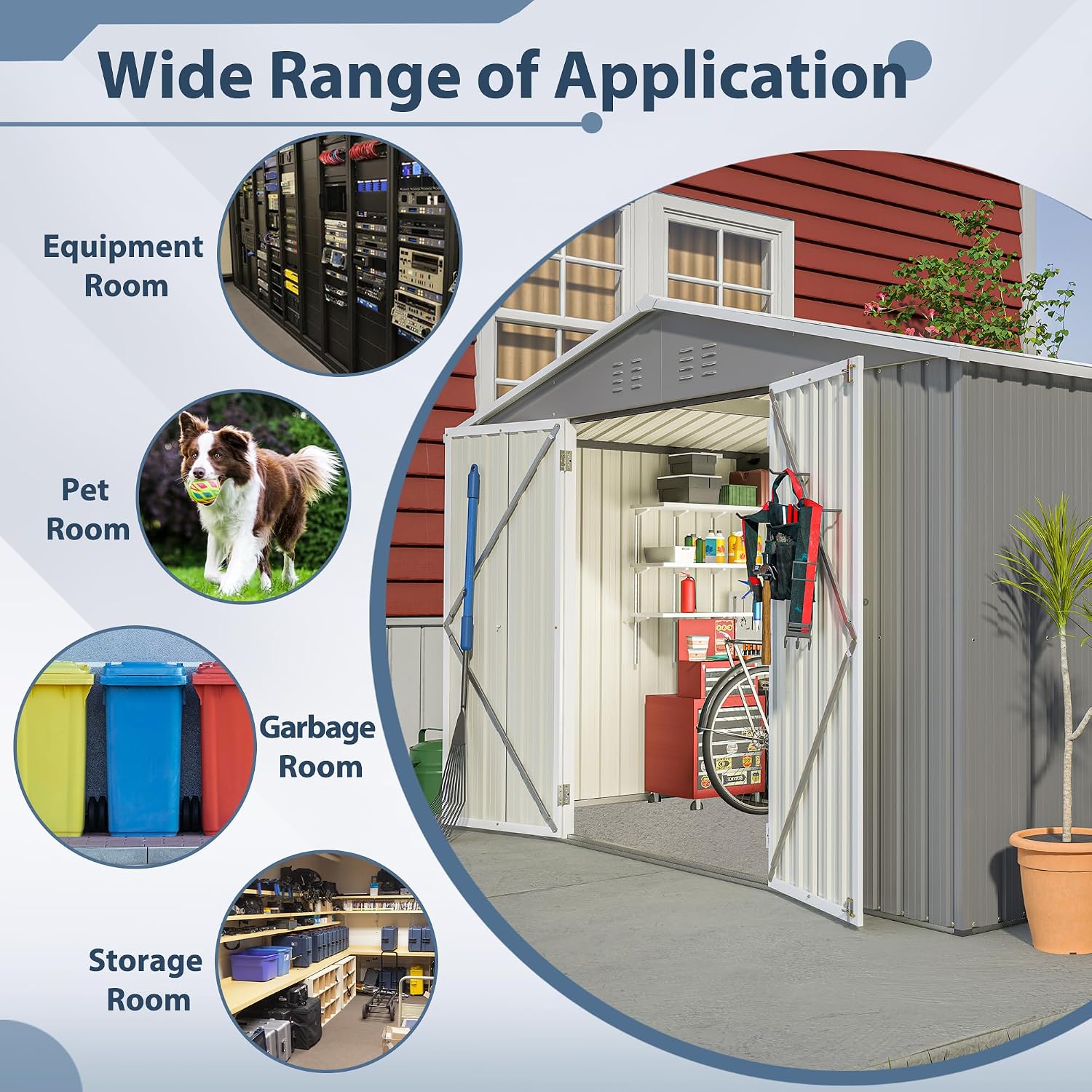 8x10 FT Outdoor Storage Shed, Metal Garden Shed with Lockable Hinged Doors, Outside Tool Shed with Sloped Roof & 4 Air Vents, Waterproof Storage Building for Backyard, Patio, Lawn, Gray