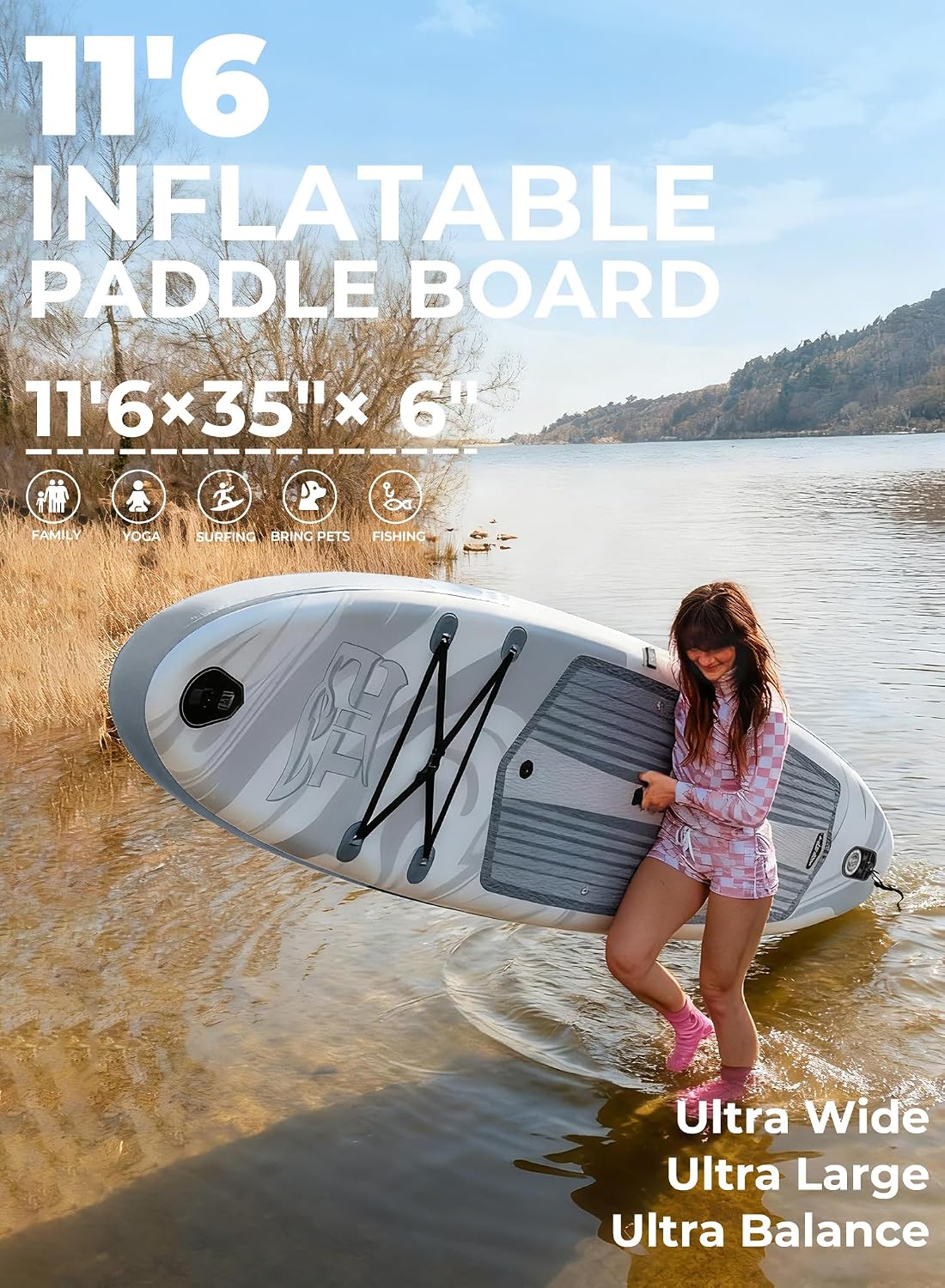 TIGERXBANG 11'6'/11'/10' Inflatable Paddle Board with Complete Accessories, Versatile Premium Paddle Boards for Adults/Youth, Stand Up Paddle Board Polar/Wave/Sunny Wave Collection