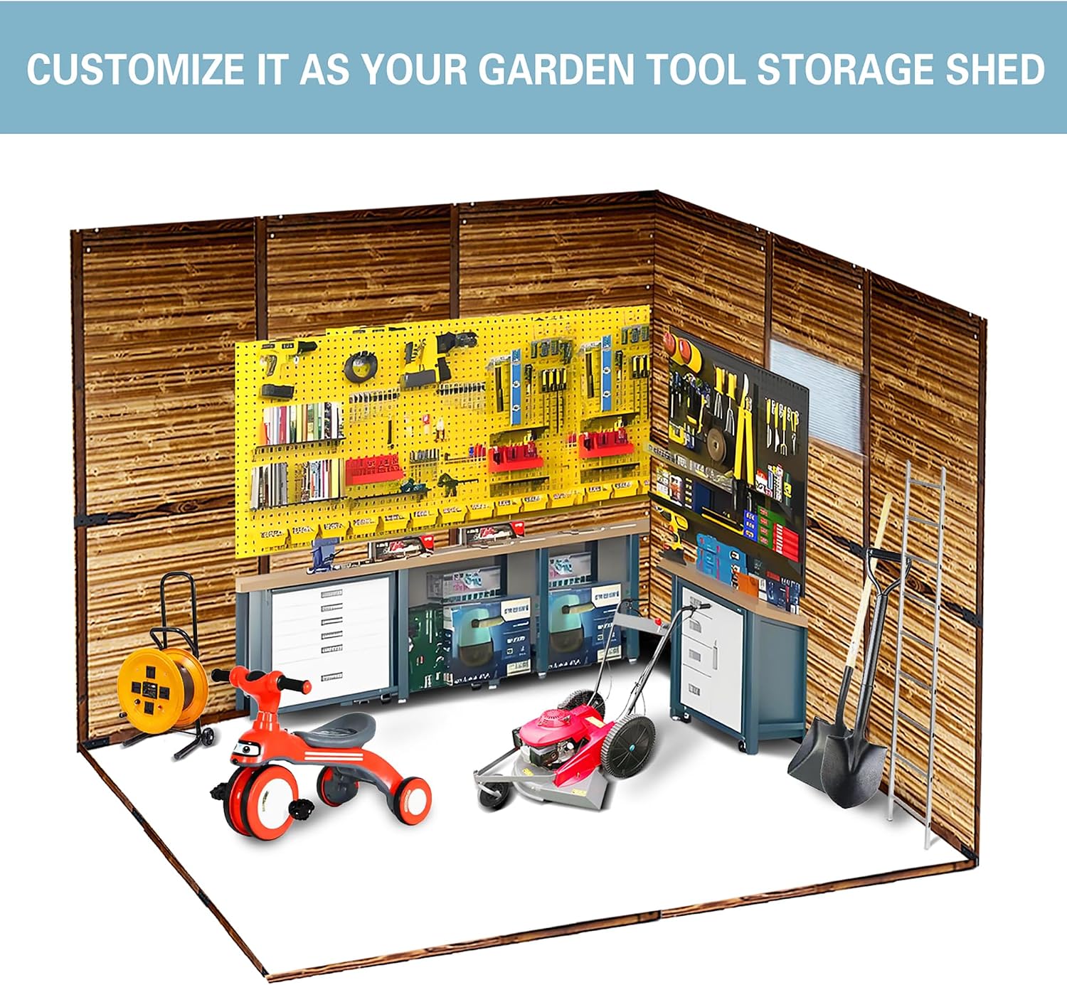 Shed 8' x 8' Storage Shed, 8x8 FT Wood Sheds & Outdoor Storage Clearance, Utility and Tool Garden Shed, Waterproof Storage Shed Large with Lockable Doors for Backyard, Patio, Outside Use