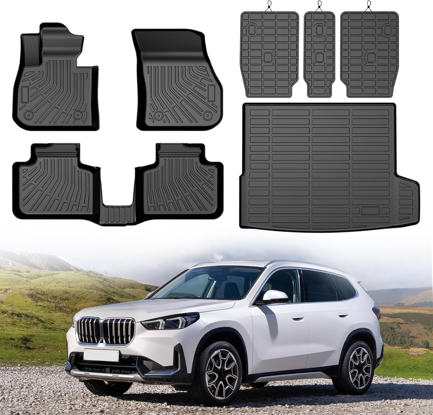Mixsuper X1 Floor mats-Floor Mat & Cargo Liner for BMW X1 2023-2026,All Weather TPE Rubber Floor Liners Protection for X1 Accessories,Full Set Anti-Slip Car Mats,Black
