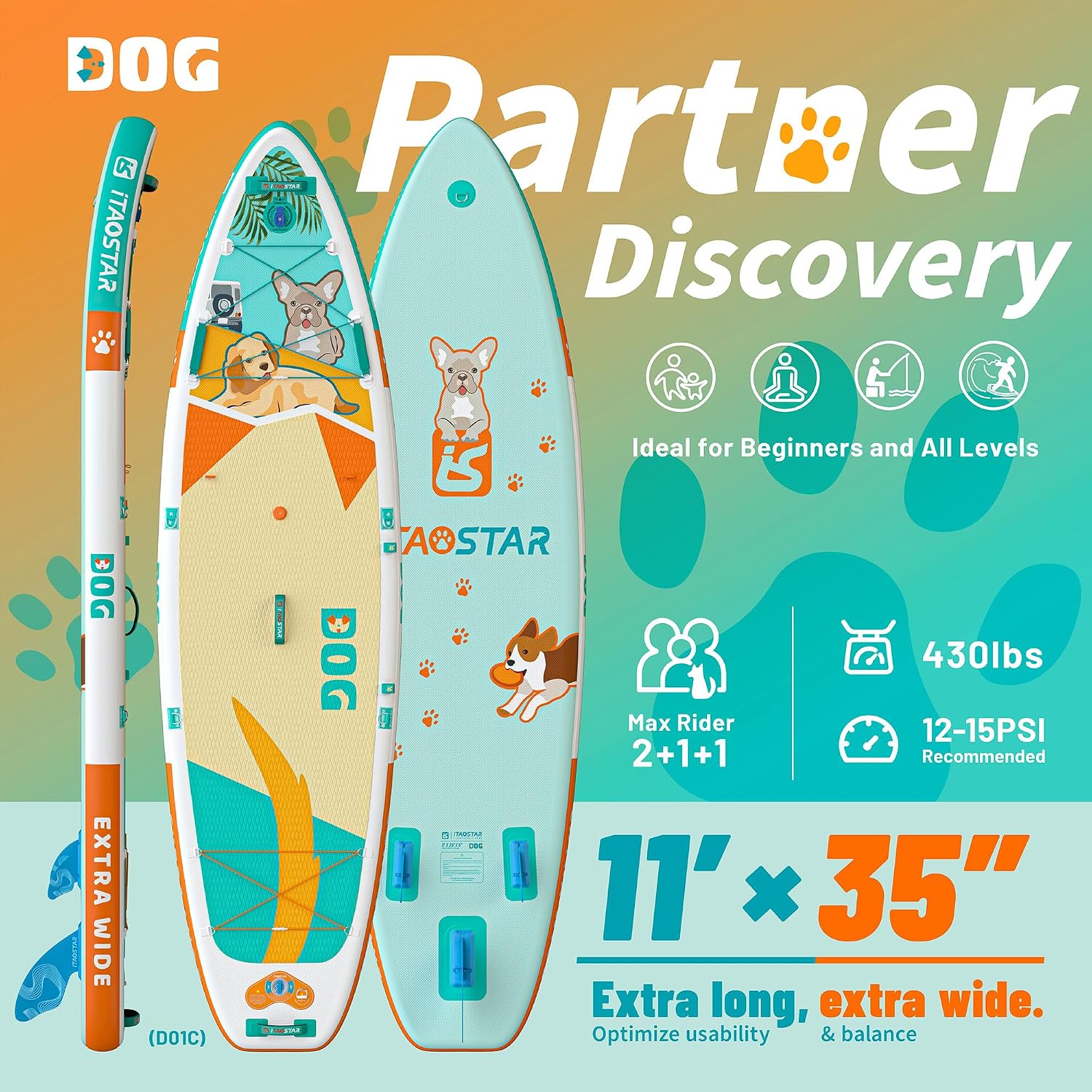 iTAOSTAR Pets 8'×29' / 11'×35' / 11'6'×34'/11'×34' Inflatable Paddle Board, One-Stop Premium SUP Accessories, Extra Wide Paddle Board for More Balance, Tailored Fins for More Fun