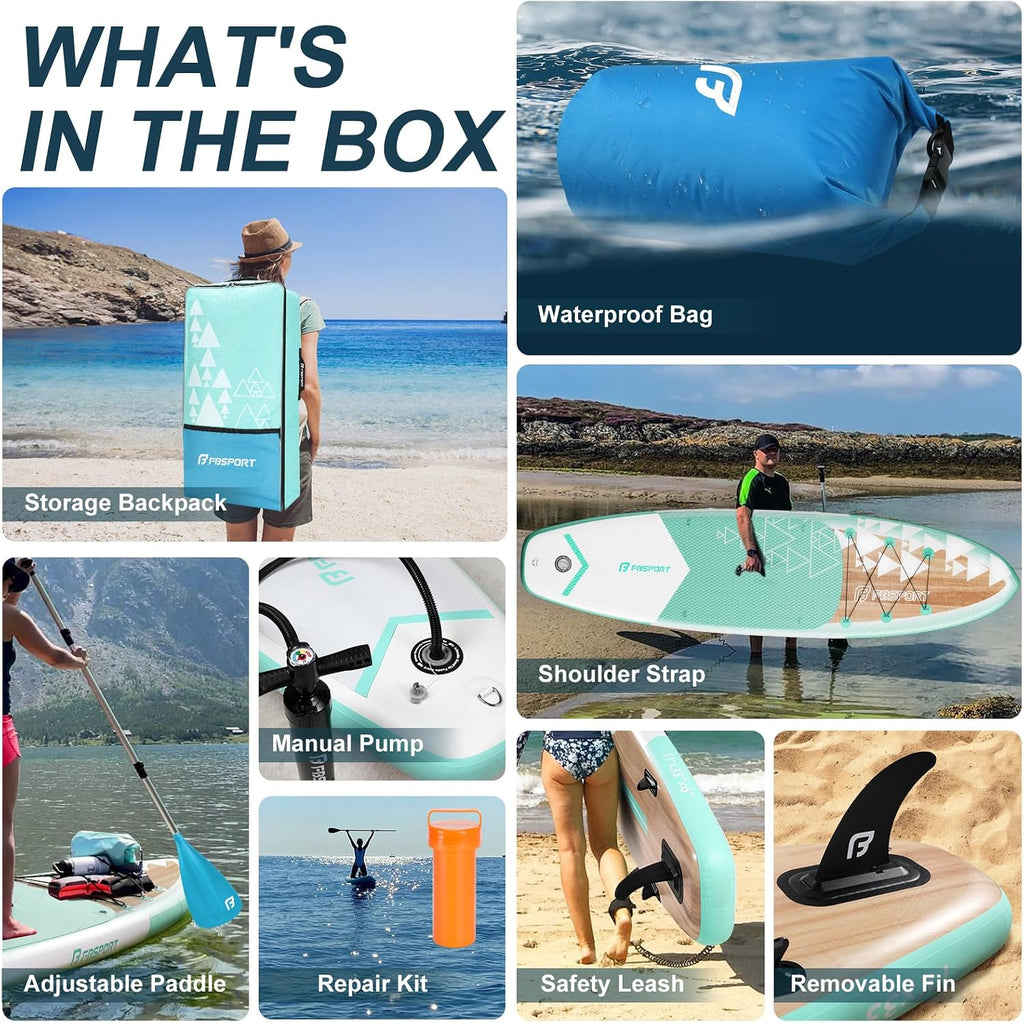 FBSPORT 11' Premium Stand Up Paddle Board, Yoga Board with SUP Accessories & Carry Bag | Wide Stance, Surf Control, Non-Slip Deck, Leash, Paddle and Pump for Youth & Adult