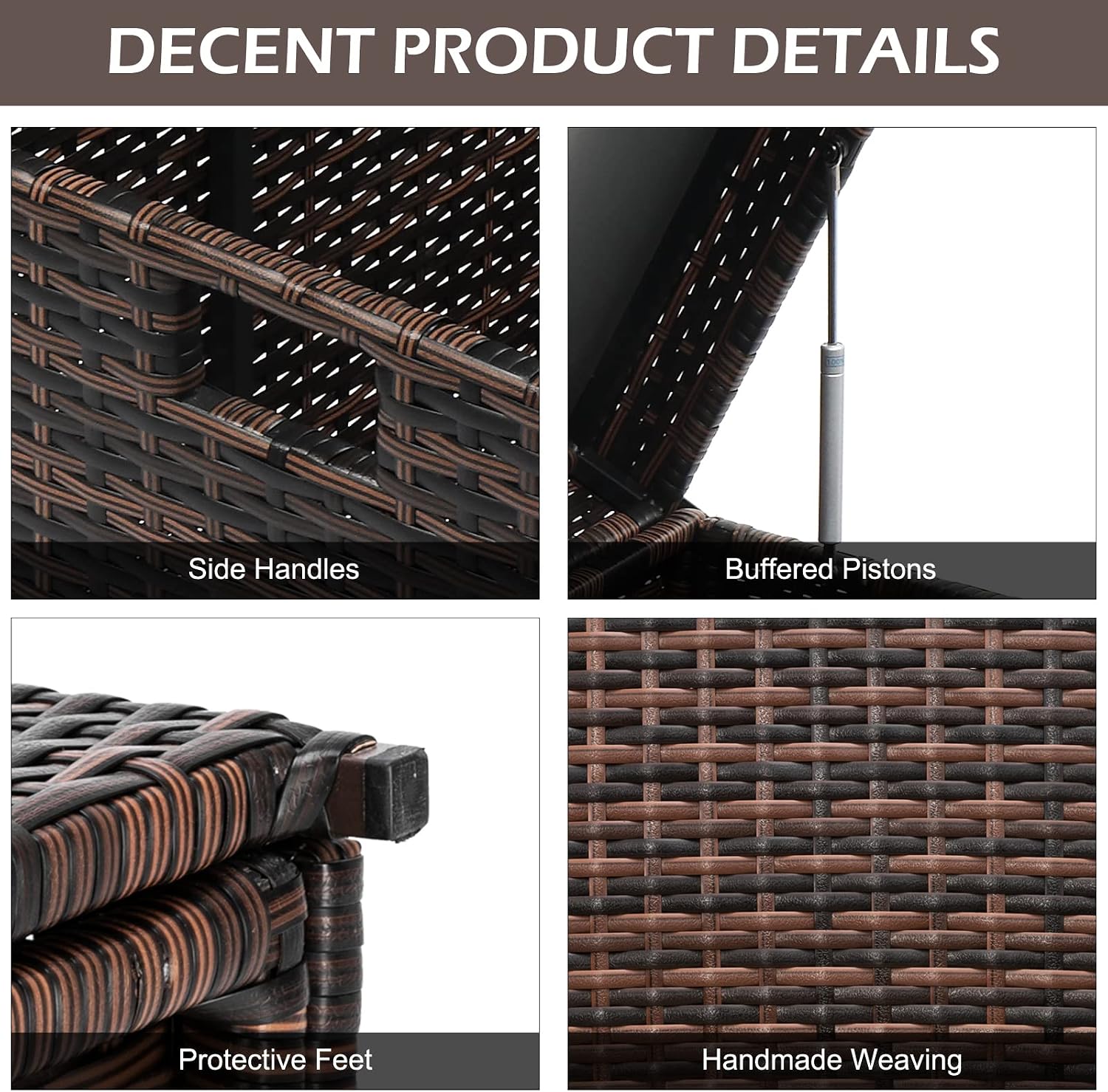 VINGLI Outdoor Wicker Storage Box, 132 Gallon Patio Rattan Deck Box, Wicker Storage Bench for Indoor & Outdoor Use