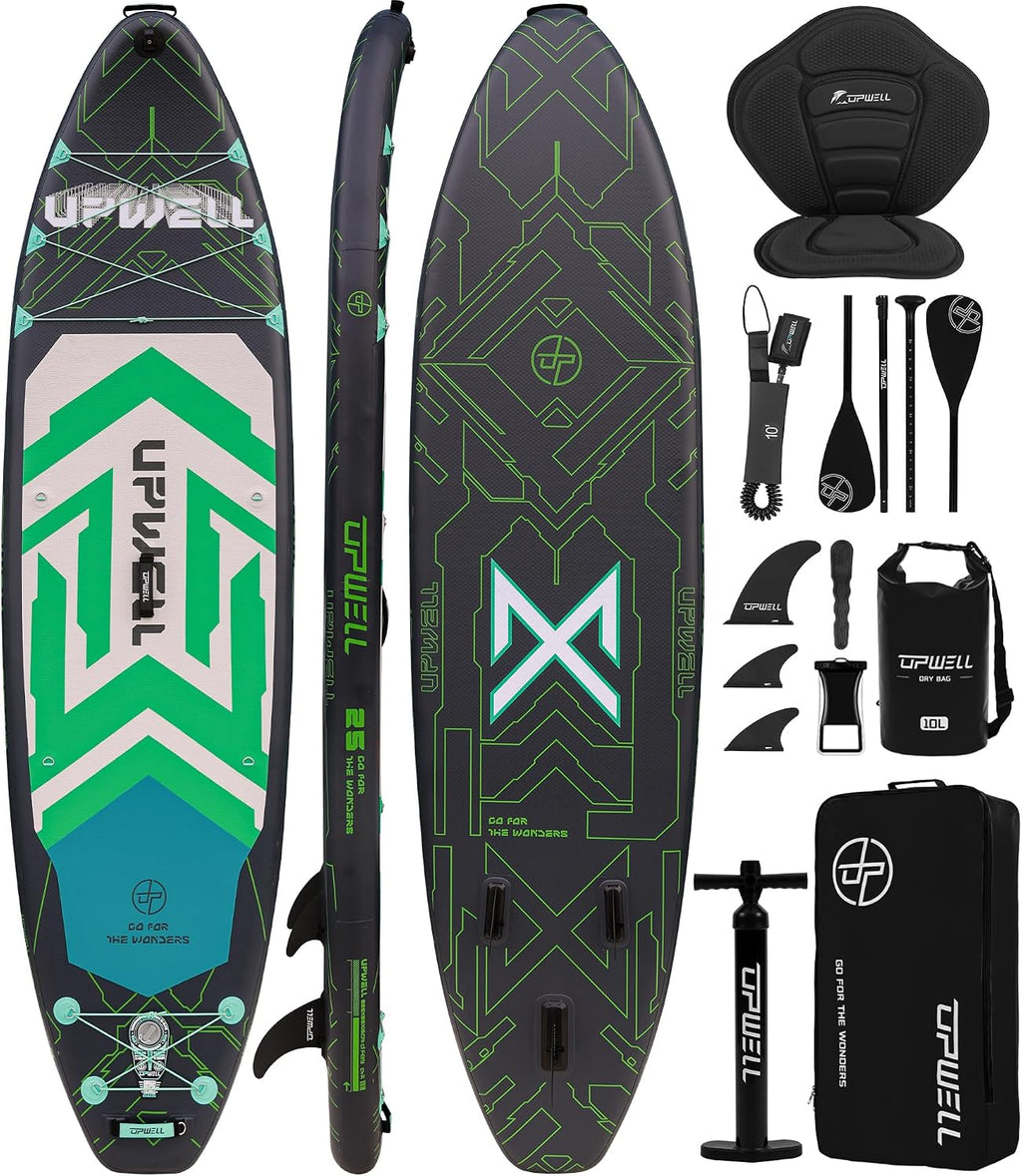 UPWELL 11'6'×35' Extra Wide Inflatable Paddle Board, Stand Up Paddle Board for Youth & Adults, Stable Design, Premium SUP Accessories, 120L Backpack, 10L Dry Bag, Paddle, Leash, Hand Pump, US Fins