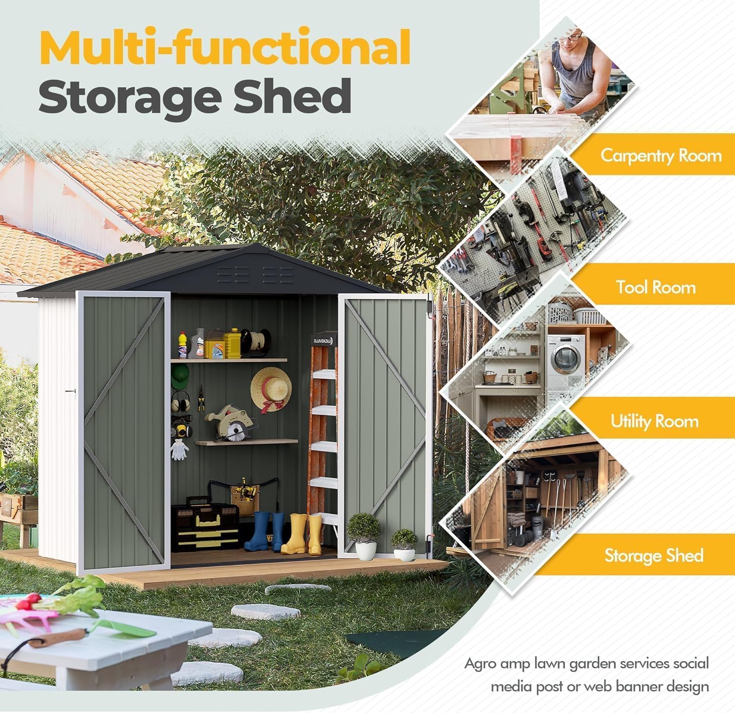 Furniwell 6x4 FT Outdoor Storage Shed, Metal Garden Sheds Outdoor Storage House with Single Lockable Door for Backyard Patio Lawn, White