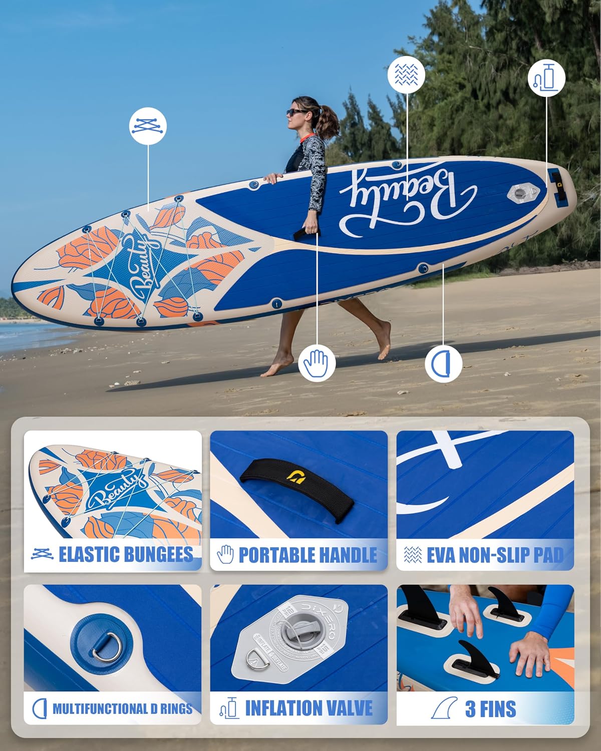 Inflatable Stand Up Paddle Board with SUP Accessories, 11'*33' Inflatable Paddle Boards for Adults & Youth of All Skill Levels
