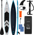 SereneLife 14' Inflatable Stand Up Paddle Board for Racing – 28' Narrow Design for Expert Paddlers with Non-Slip EVA Deck Pad, Includes Premium SUP Accessories and GoPro Mount, for Youth and Adults