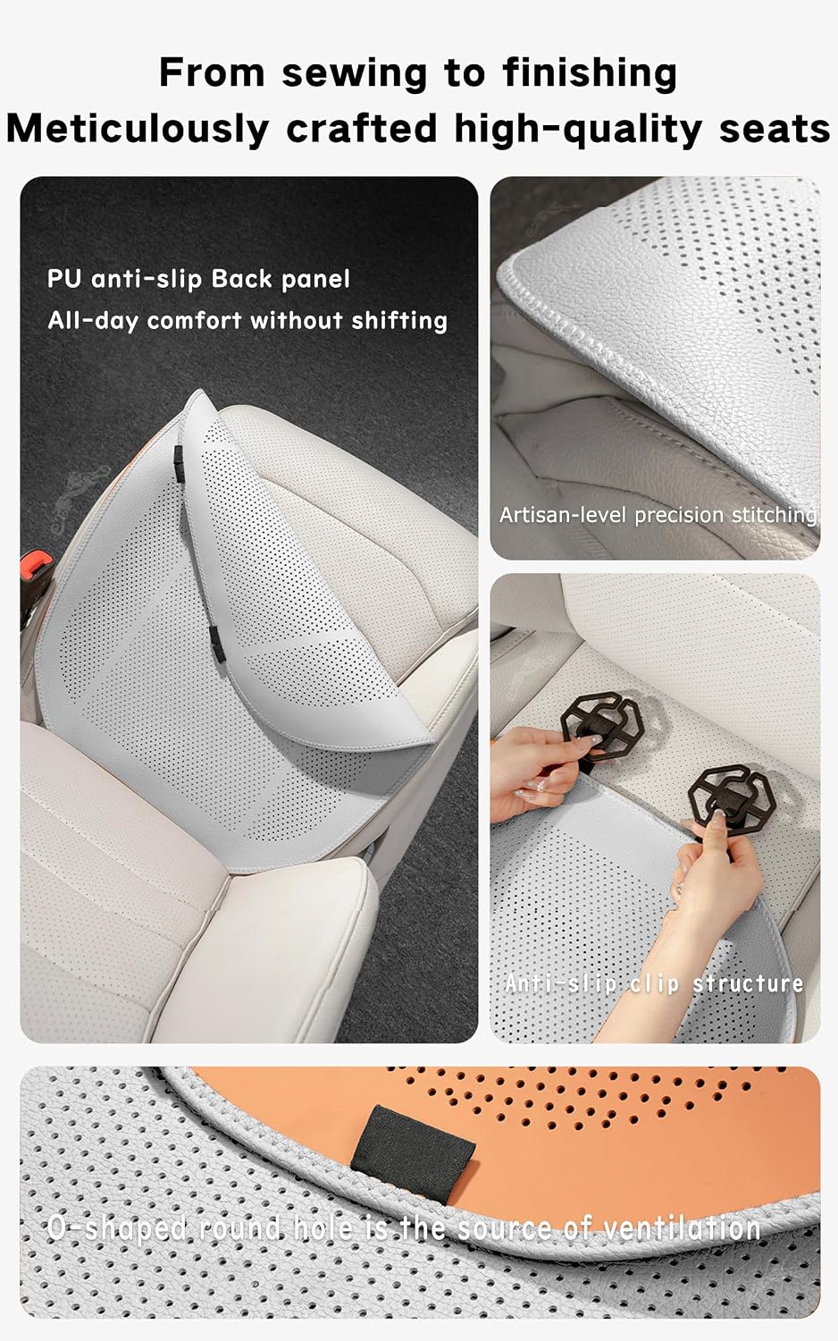 KUNIO 3 PCS Ventilated Cooling Car Seat Cover Fit for Hyundai Ioniq 5 Ioniq 6 Tucson SEL Kona EV Sonata 2025 Front Seat Cushion Soft Breathable Anti-Slip Pad for Car Seat White