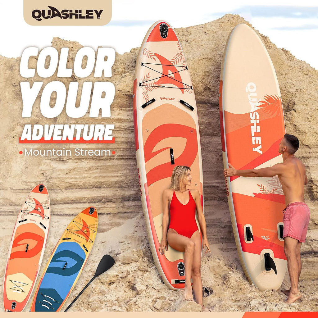 Quashley Inflatable Paddle Board Extra Wide Stand Up Paddleboards 11'×34' with All Premium Paddle Board Accessories,Inflatable SUP for Adults/Family,Beginner-Friendly,Removable Fin,Hand Pump