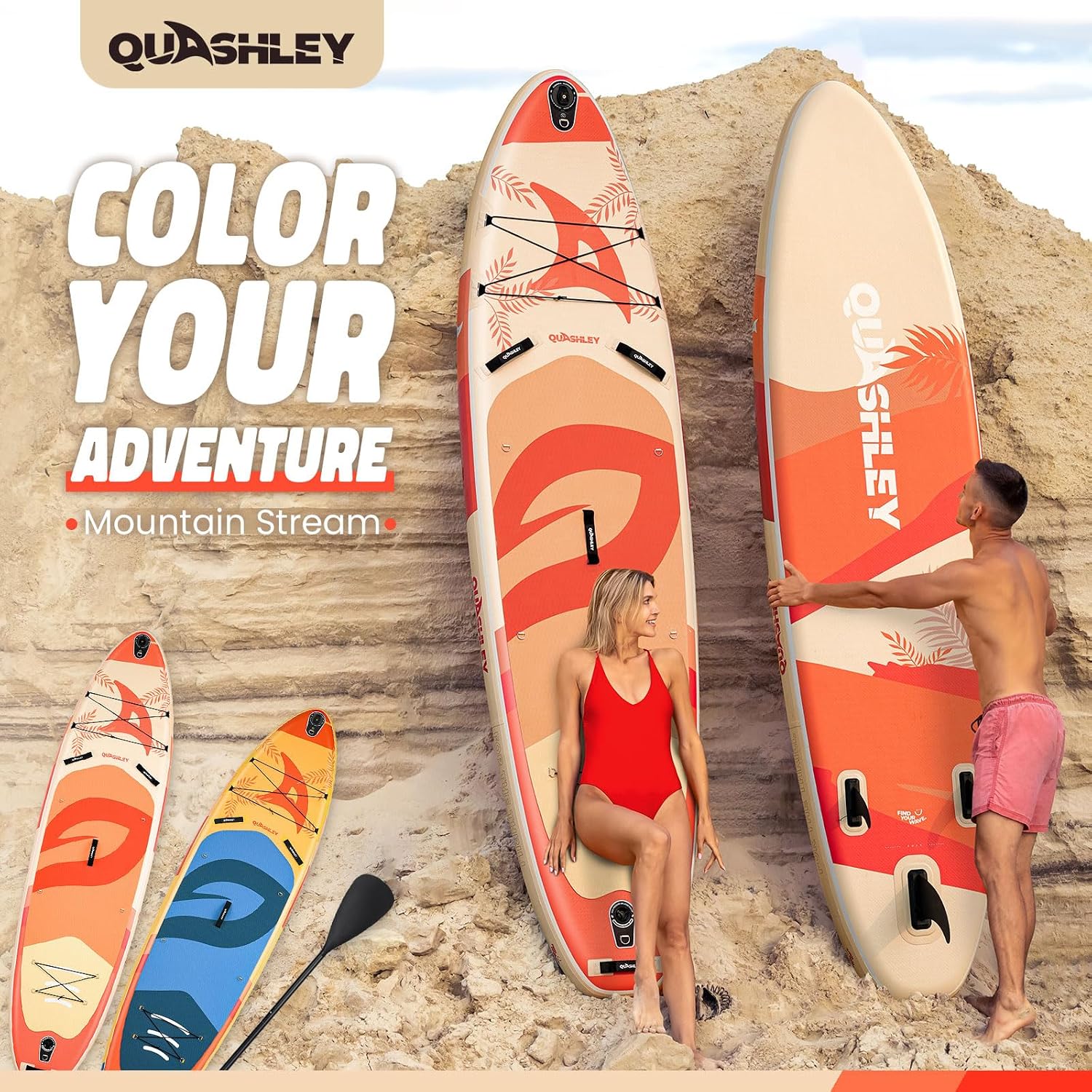 Quashley Inflatable Paddle Board Extra Wide Stand Up Paddleboards 11'×34' with All Premium Paddle Board Accessories,Inflatable SUP for Adults/Family,Beginner-Friendly,Removable Fin,Hand Pump