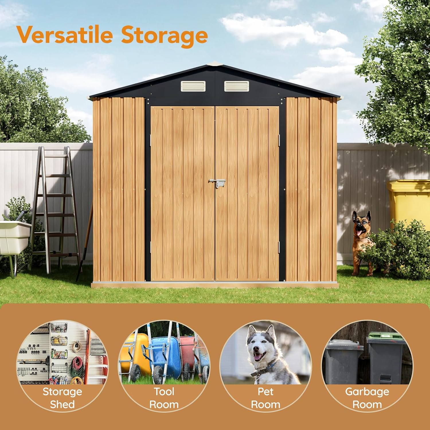 10X8 FT Garden Storage Shed with Lockable Door,Steel Tool Shed with 1 Clear Window, Anti-Corrosion Metal Shed for Backyard Patio Lawn (Wood Panels & Frame Floor Not Included)