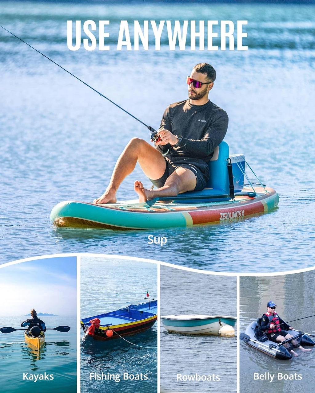 ZLX Paddle Board Seat with Back Support, Portable Kayak Seat, Air Pump Included, Universal Inflatable Seat for Adults, Foldable Ergonomic Design, Easy Install for Outdoor Fishing/Kayaking/Camping
