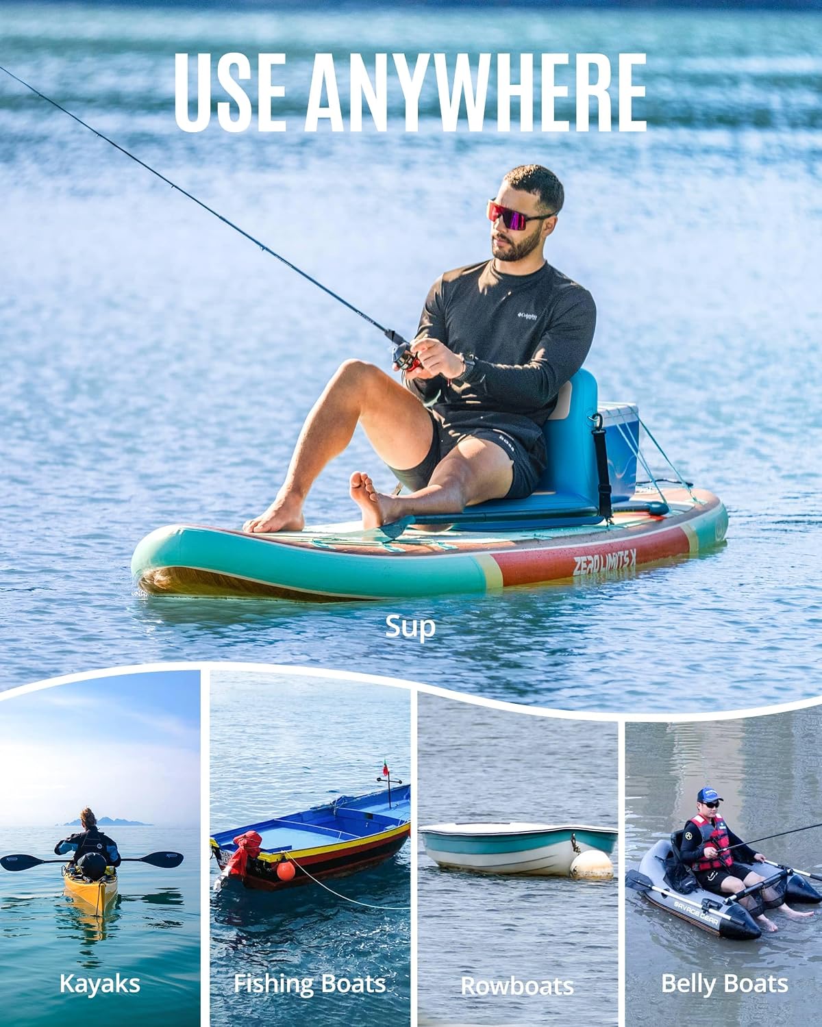 ZLX Paddle Board Seat with Back Support, Portable Kayak Seat, Air Pump Included, Universal Inflatable Seat for Adults, Foldable Ergonomic Design, Easy Install for Outdoor Fishing/Kayaking/Camping