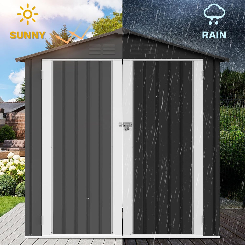DWVO 6x4ft Outdoor Storage Shed, Lockable Metal Tool Storage Sheds, Waterproof Garden Sheds with Vents for Backyard, Patio, Garage, Lawn, Dark Gray