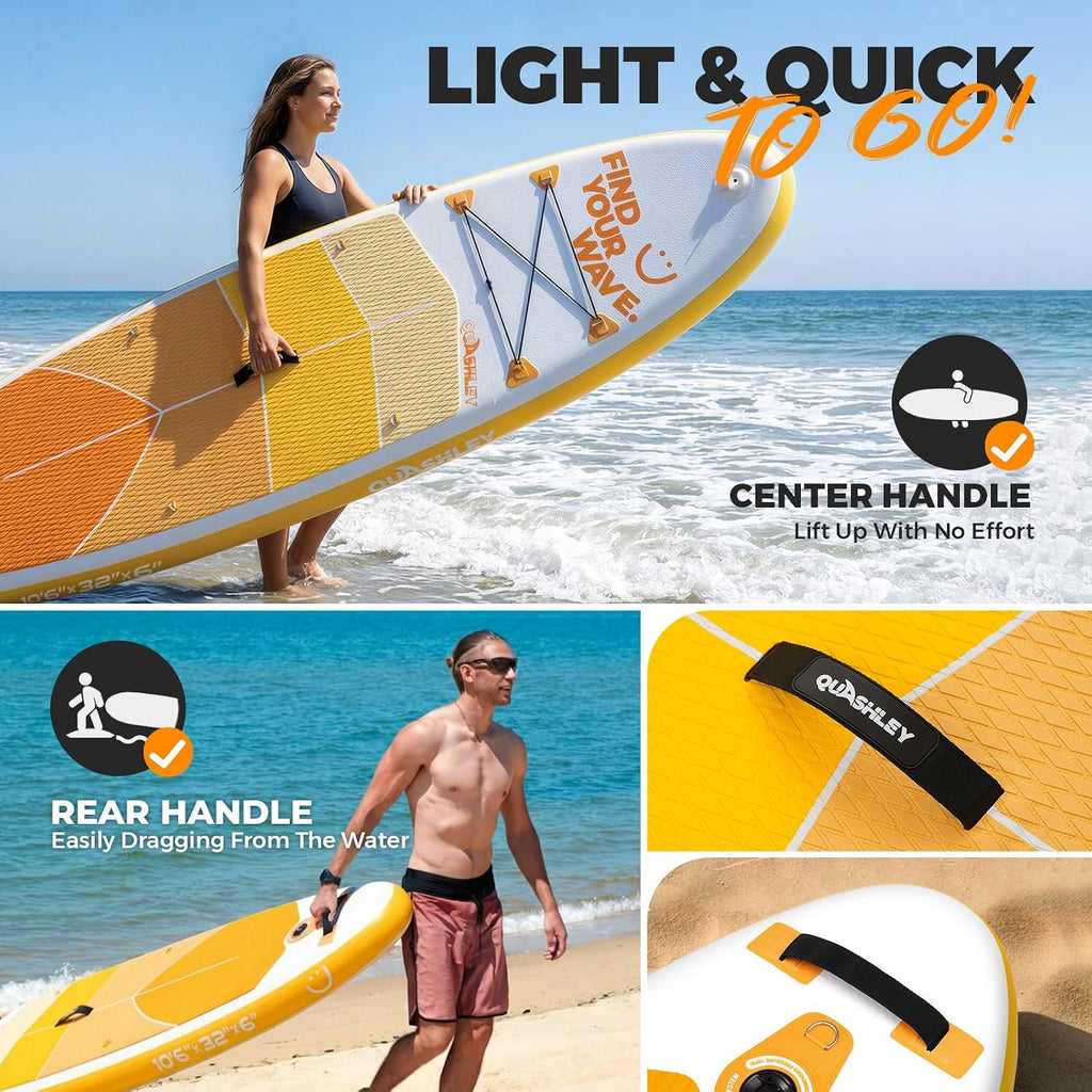 Quashley Inflatable Stand Up Paddle Board,Inflatable Paddleboards 32/34 Inch Wide,All Around SUP for Beginners with Lightweight Paddle,Hand Pump,Backpack,Leash,Durable & Portable iSUP Board