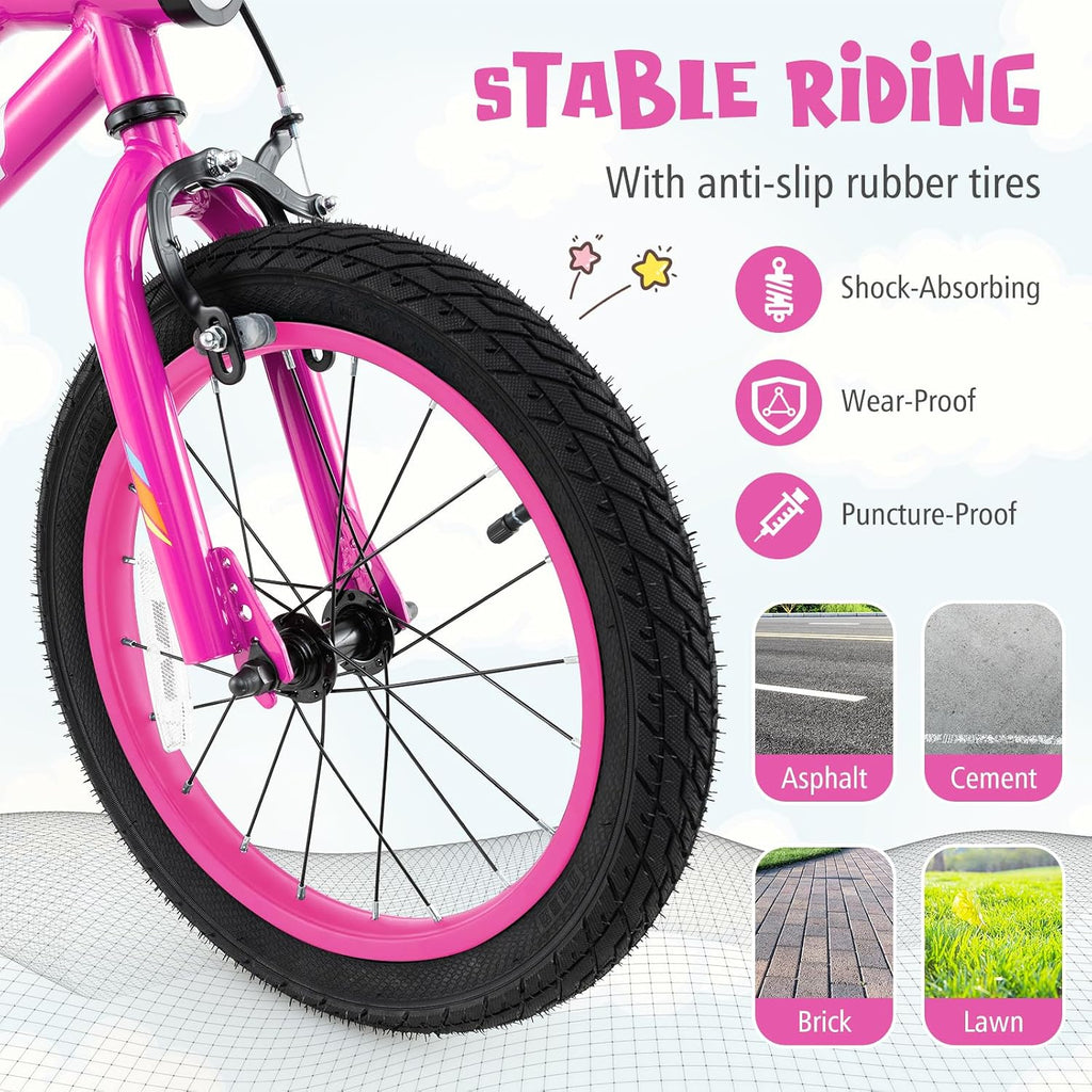 BABY JOY Lighted Kids Bike, 16 18 Inch Children Bicycle with 7-Mode LED Lighted Frame, Headlight, Flash Training Wheels, Dual-Brake, 95% Pre-Assembled, Girls Boys Bike for 4-8 Years