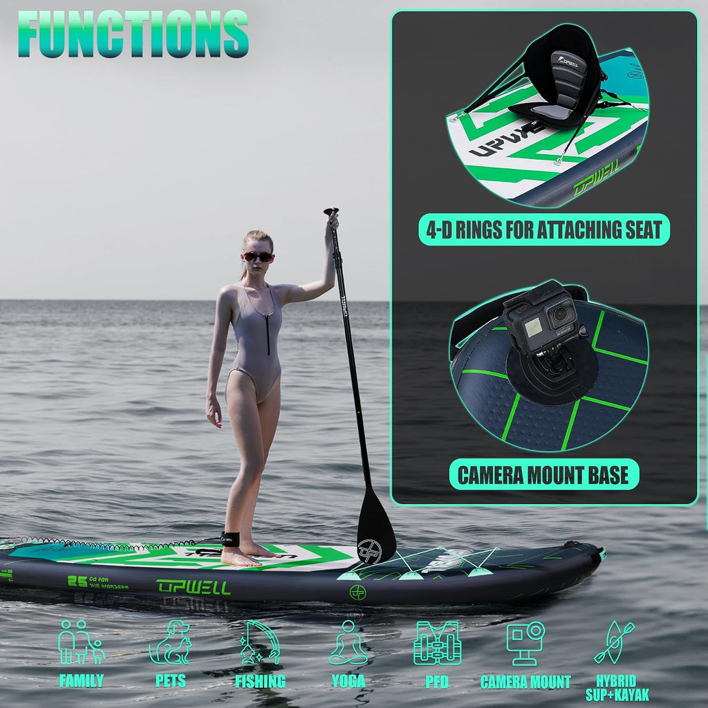 UPWELL 11'6'×35' Extra Wide Inflatable Paddle Board, Stand Up Paddle Board for Youth & Adults, Stable Design, Premium SUP Accessories, 120L Backpack, 10L Dry Bag, Paddle, Leash, Hand Pump, US Fins