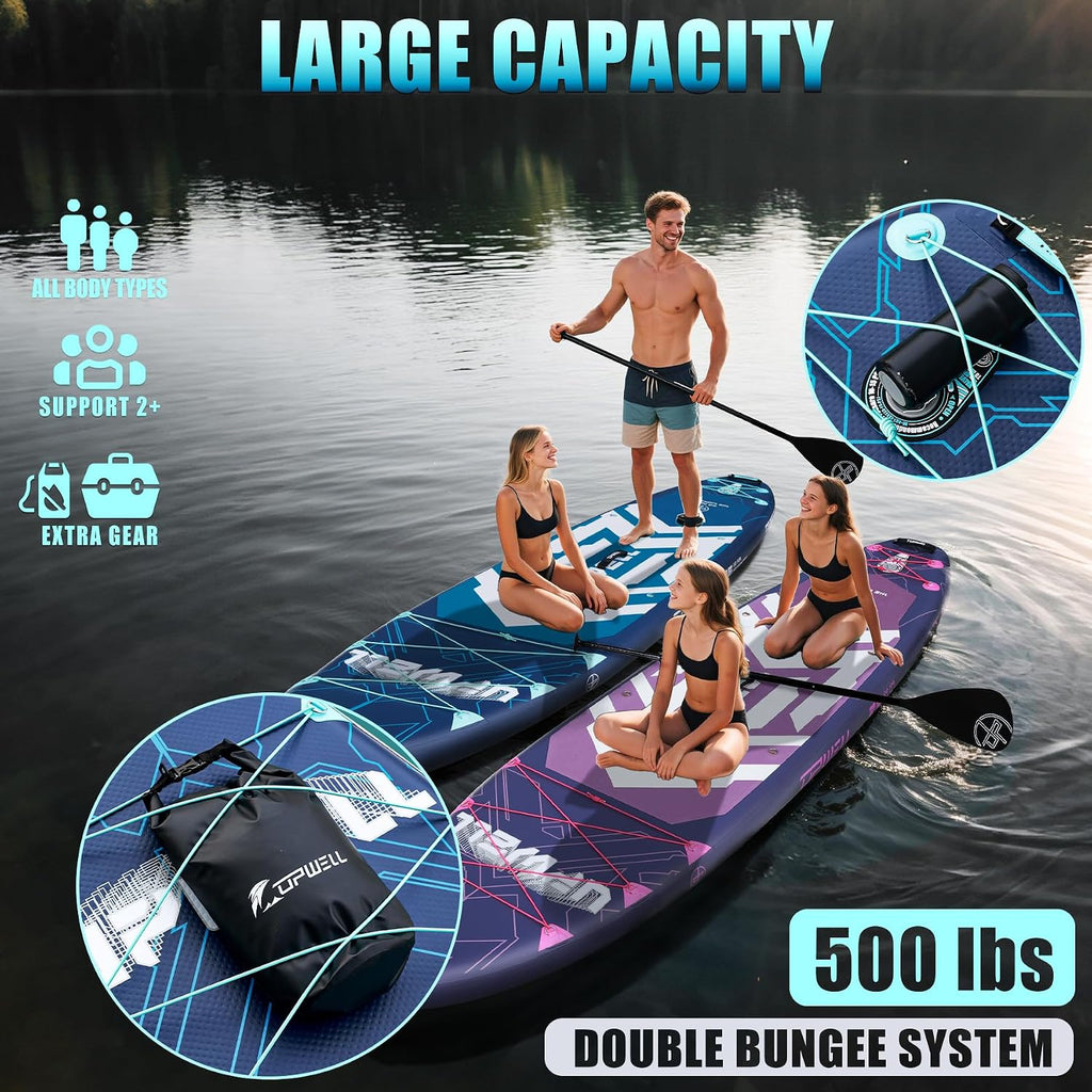 UPWELL 11'6'×35' Extra Wide Inflatable Paddle Board, Stand Up Paddle Board for Youth & Adults, Stable Design, Premium SUP Accessories, 120L Backpack, 10L Dry Bag, Paddle, Leash, Hand Pump, US Fins