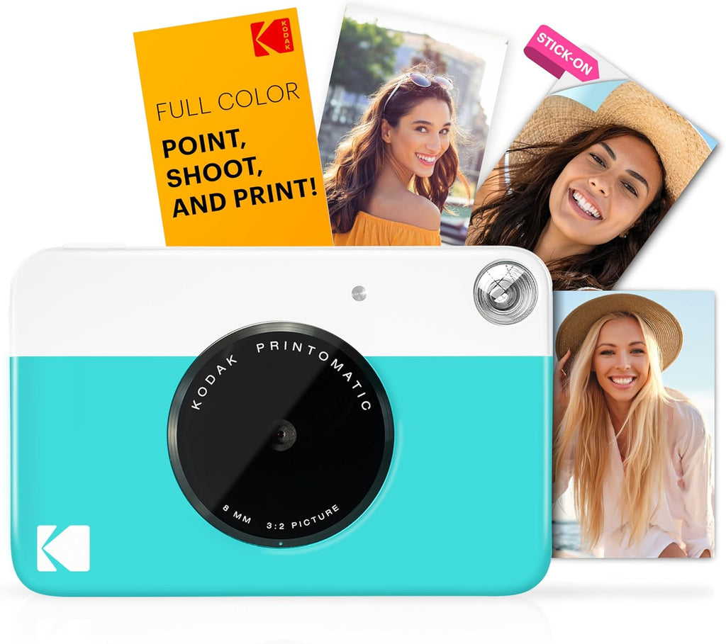 Kodak Printomatic Full-Color Instant Print Camera Starter Bundle + Carrying Case + Zink 20pk Photo Paper - Colorful Photos On 2x3 Sticky-Back Paper - Fun Gift for Birthday Christmas Holiday - Blue