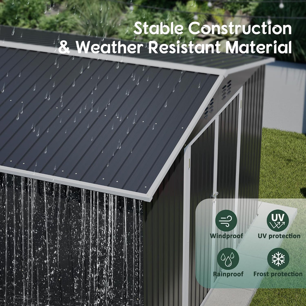 YOPTO 10x12 FT Outdoor Storage Shed,Metal Shed W/Updated Frame Structure,Garden Shed W/Lockable Door,2 Air Vents & Sloped Roof,for Backyard,Patio,Lawn,Black