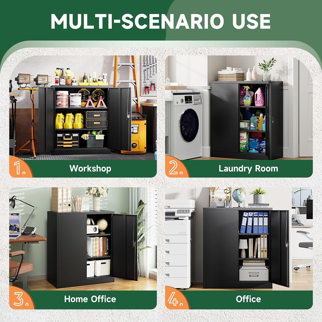 Letaya Metal Storage Cabinets with Lock Door,2 Adjustable Shelves Organizer Steel Storage Cabinets for Home,Office,Warehouse,Garage,Employee Lockers(Black)