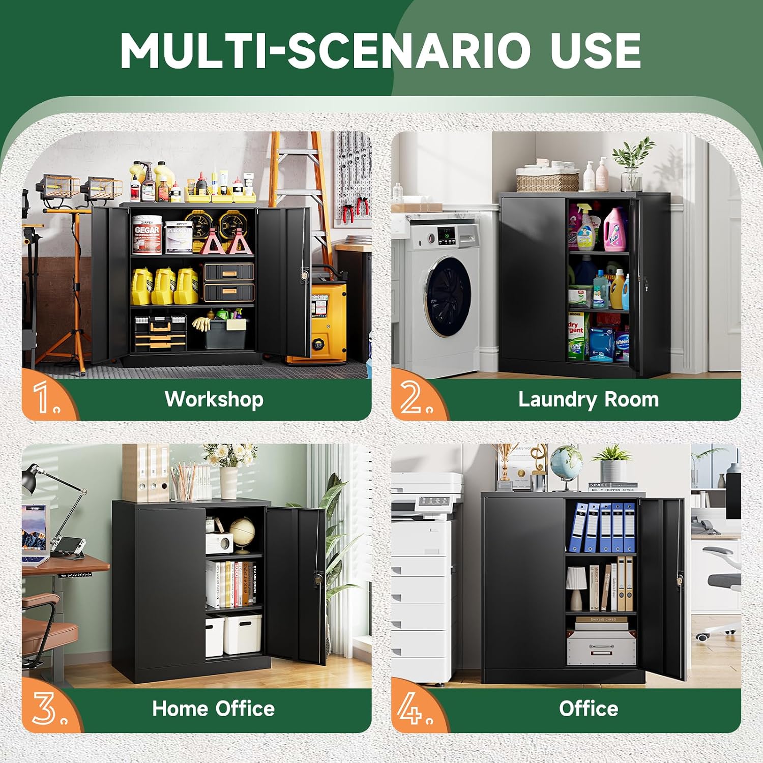 Letaya Metal Storage Cabinets with Lock Door,2 Adjustable Shelves Organizer Steel Storage Cabinets for Home,Office,Warehouse,Garage,Employee Lockers(Black)