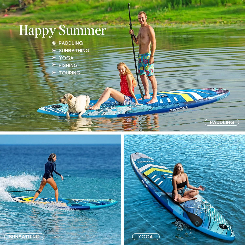 Paddle Boards for Adults, 10'6'/11'/11'6' Inflatable Paddle Board, Super Non Slip Eva, Stand Up Paddle Board with Removable Fins, Adjustable Paddle, Pump, Shoulder Strap, Leash, Standing Boat