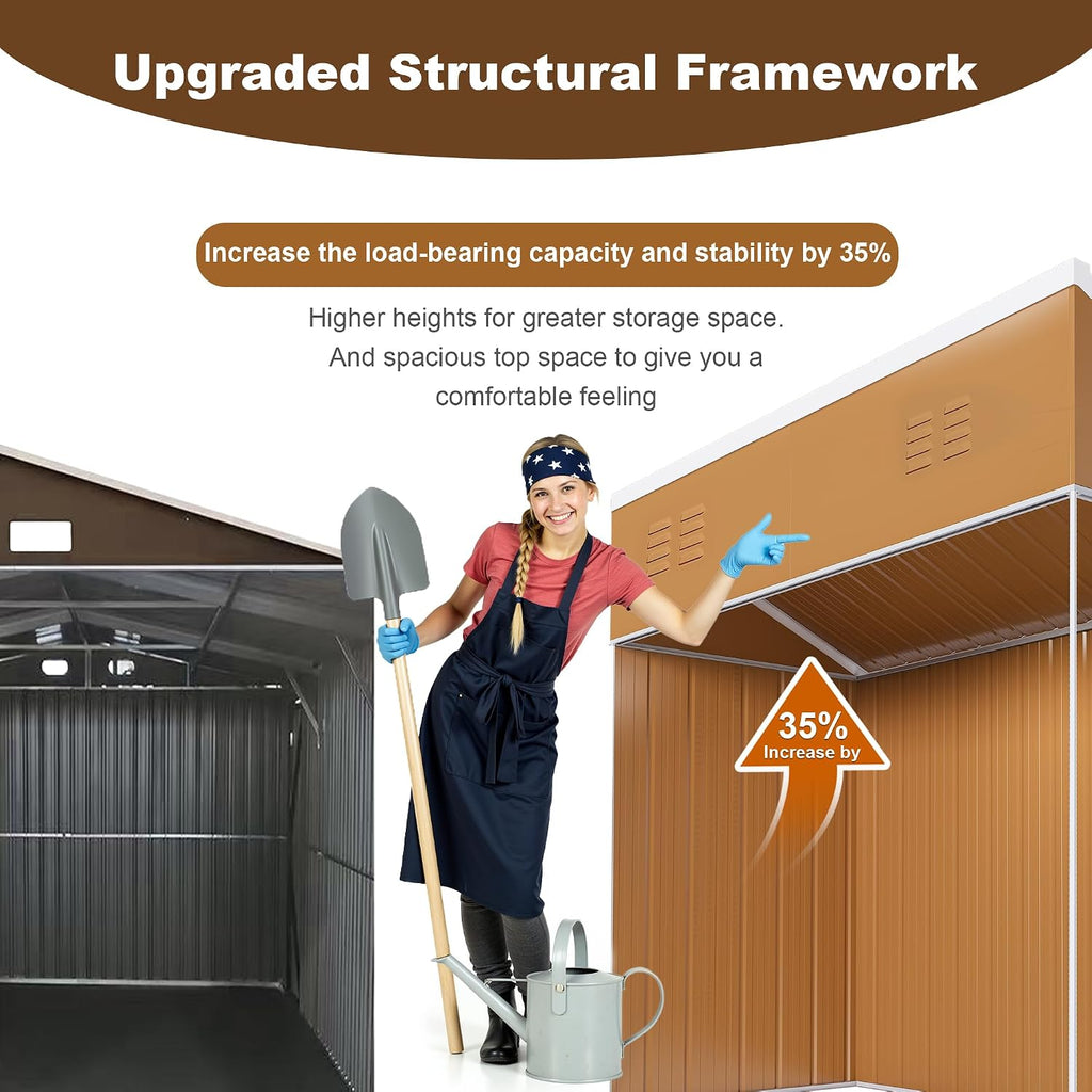 KEIKI 8x4 FT Heavy-Duty Metal Storage Shed, Outdoor Storage Shed with 2 Doors, Windows & Ventilation, Utility and Tool Shed with Slooping Roof for Garden, Backyard, Patio, Lawn