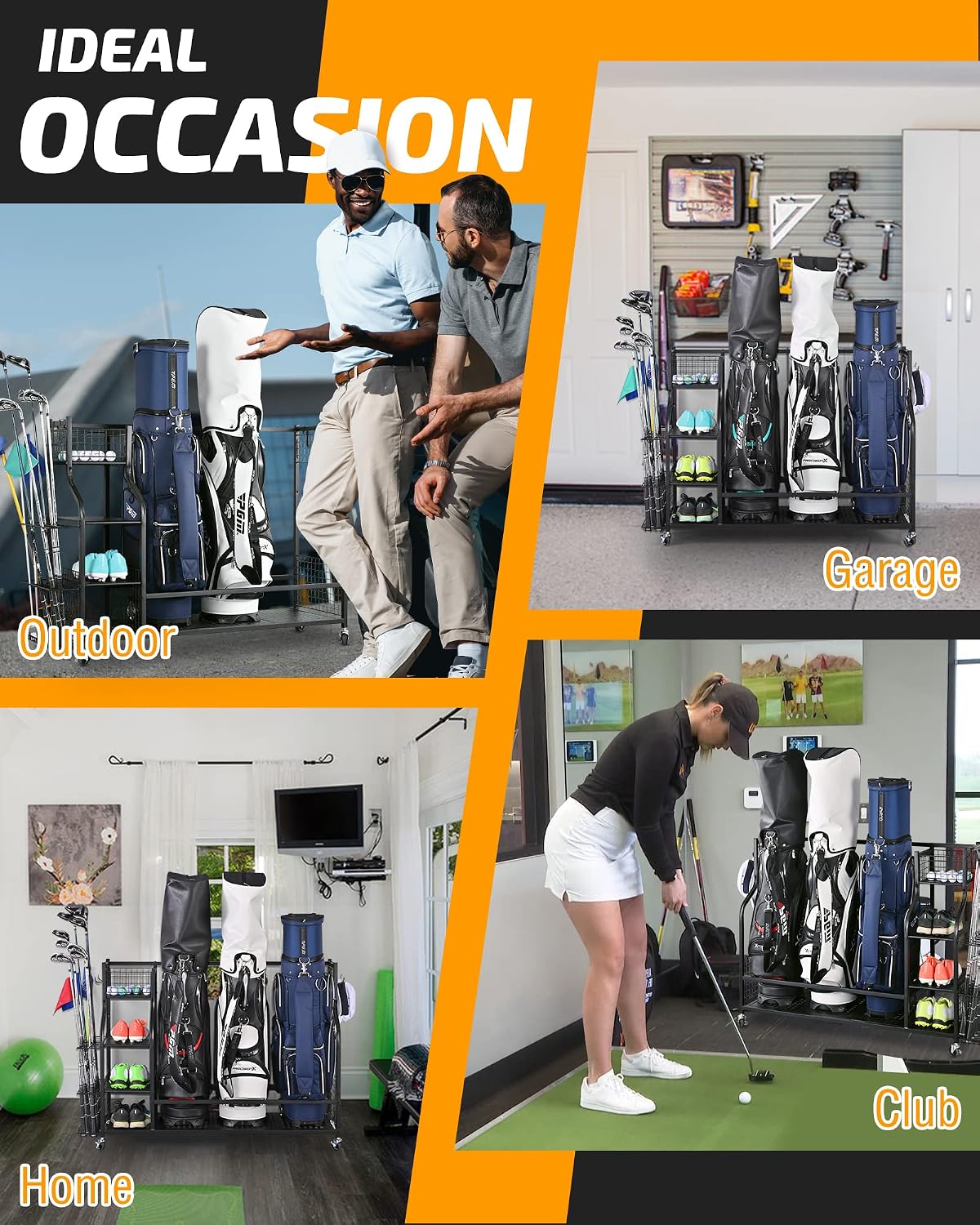 PLKOW Golf Bag Storage Garage Organizer, Extra Large Size Golf Bag Storage Stand and Golf Equipment Rack for Garage,Shed, Basement