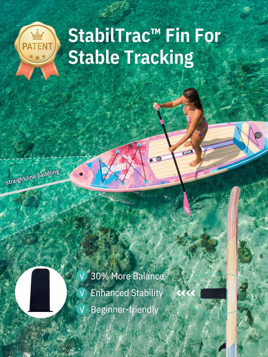 Niphean (Extra Large) Inflatable Paddle Board, SUP for 2+1 People/Family 500lbs Capacity Stand Up Paddle Board with SUP Accessories, StabilTrac Fin Non-Slip Paddleboard for Adults