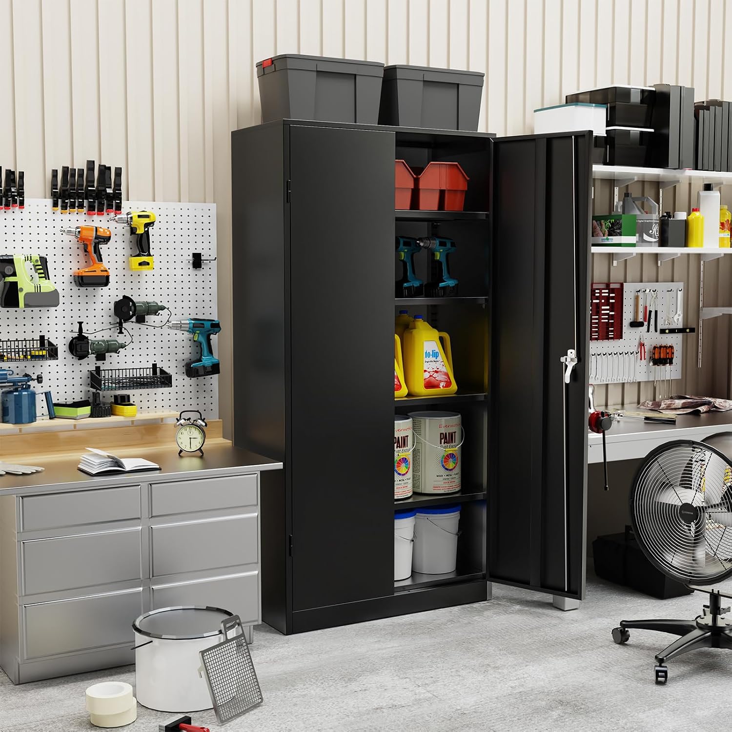 Incbruce 72' H x16 D Patio Metal Storage Cabinet, Outdoor Storage Cabinet with Doors and Adjustable Shelves, Tool Shed for Home, Patio, Office (Black)