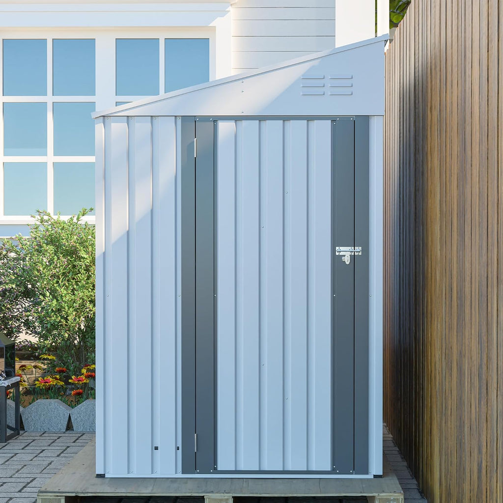 YOPTO 4x7 FT Outdoor Storage Shed,Lean to Lockable Metal Garden Shed Steel with Reinforced Beams,All Weather Waterproof Storage House W/Lockable Door&2 Air Vents,for Backyard,Patio,Lawn,Garden,White