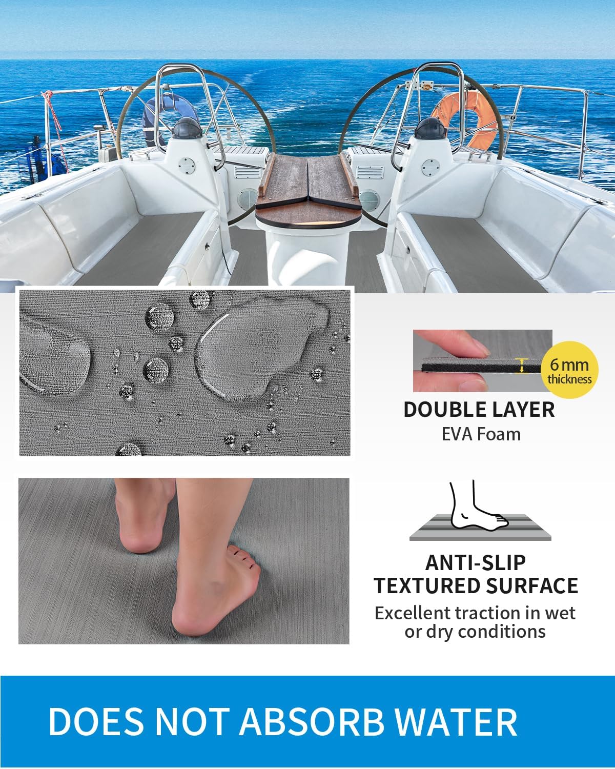 OCEANBROAD Brushed Boat Flooring 96''x16''/23.5''/38''/47'' Self-Adhesive EVA Foam Sheet Non-Slip Traction Pad for Boats Surfboard SUP Paddle Board Kayak Yacht, Camel Brown/Dark Gray/Gray/Camo