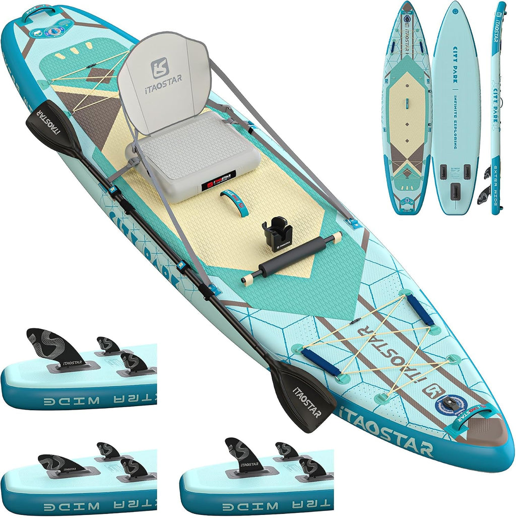 iTAOSTAR City Park 12'×35' Extra Wide Paddle Board with Seat, One-Stop Premium SUP Board Gears, Tailored 5 Fins, Stable Inflatable Stand Up Paddle Boards for Youth/Adults of All Levels
