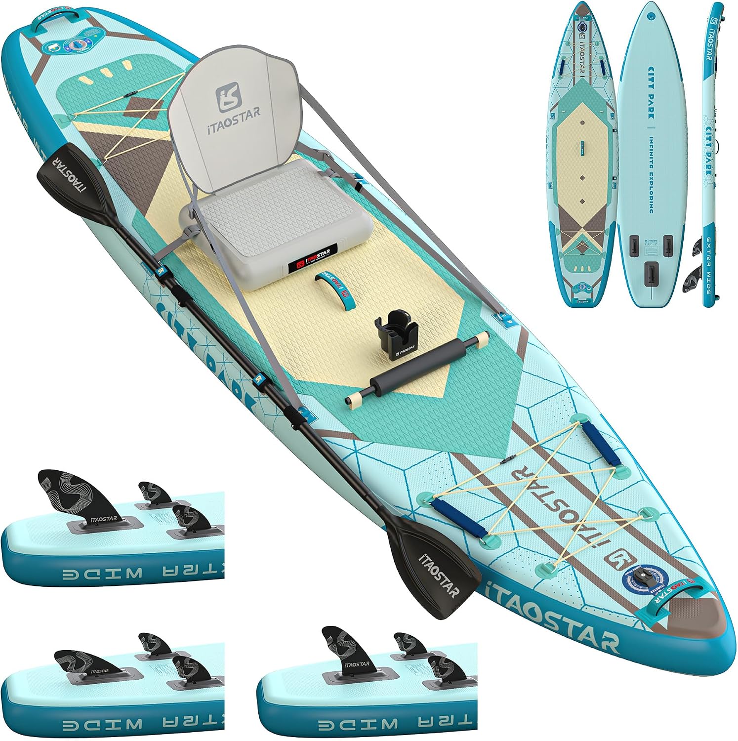 iTAOSTAR City Park 12'×35' Extra Wide Paddle Board with Seat, One-Stop Premium SUP Board Gears, Tailored 5 Fins, Stable Inflatable Stand Up Paddle Boards for Youth/Adults of All Levels