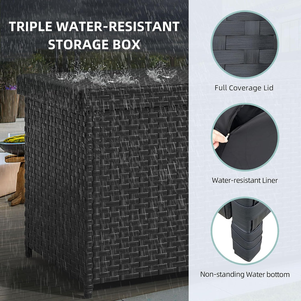 YITAHOME 260 Gallon Deck Box, XXL Wicker Outdoor Storage Box, Oversized Rattan Storage Cabinet for Patio Furniture, Cushions, Pool Storage and Garden Tools (Black)