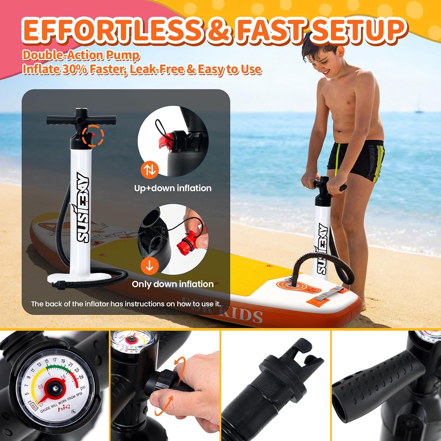 Kids Inflatable Stand Up Paddle Board with SUP Accessories,Wide Stable Design,Non-Slip Comfort Deck, Inflatable Paddle Board for Kids & Children