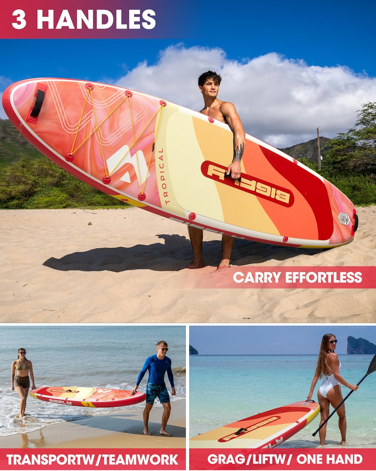 Bigfly Inflatable Stand Up Paddle Board 11'*34'*6', Blow Up Paddle Board for Adults,with Detachable Fins, Pump, Floating Paddle, Safety Leash,Backpack