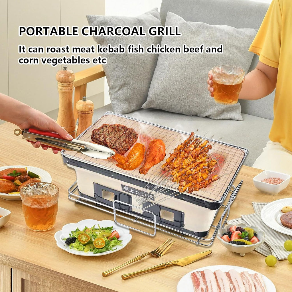 AIZYR Japanese Yakiniku Grill Clay Tabletop BBQ Grill, Charcoal Stove Korean Barbecue Grill, Household Charcoal Gril for Home Outdoor Camping Traveling