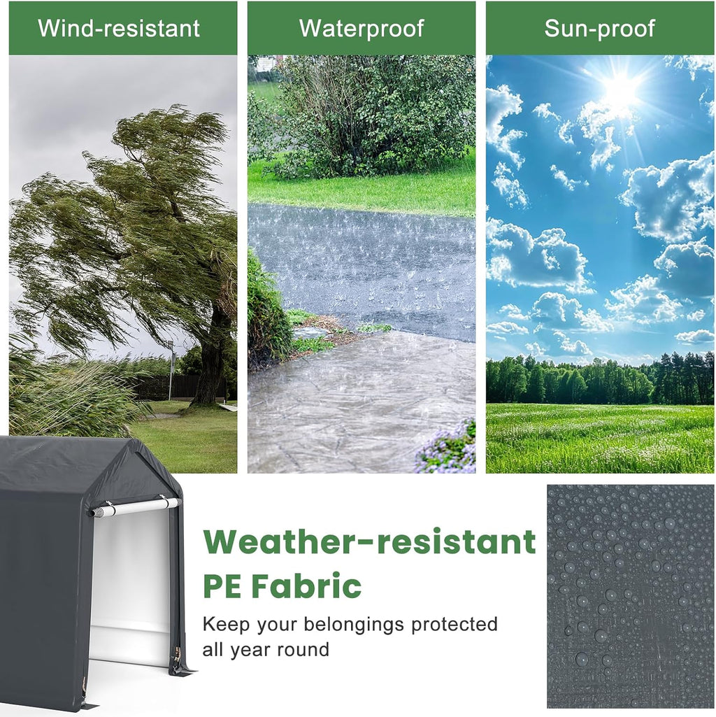 Tangkula 8x6.5Ft Portable Shed, Outdoor Storage Shelter with Waterproof Cover & Roll-up Zipper Door, Ratchet Strap, Heavy Duty Portable Storage Tents for Outside, Bikes, Garden Tools, Motorcycles