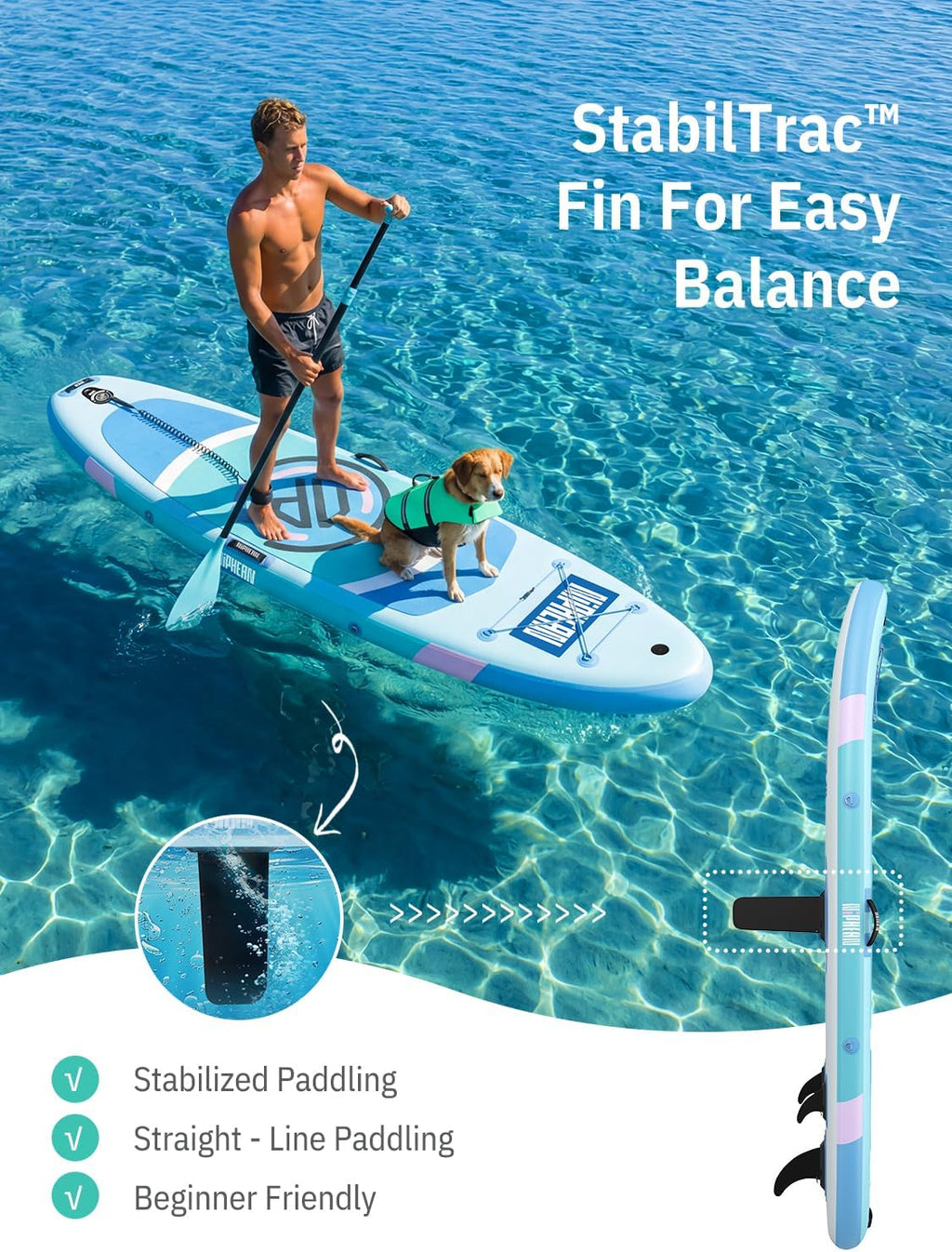 Niphean（Ultra-Light） Inflatable Paddle Board with StabilTrac Fin and Durable SUP Accessories, 10' Stand Up Paddle Boards for Adults & Youth, Versatile Yoga Paddle Board, Gift Ideas