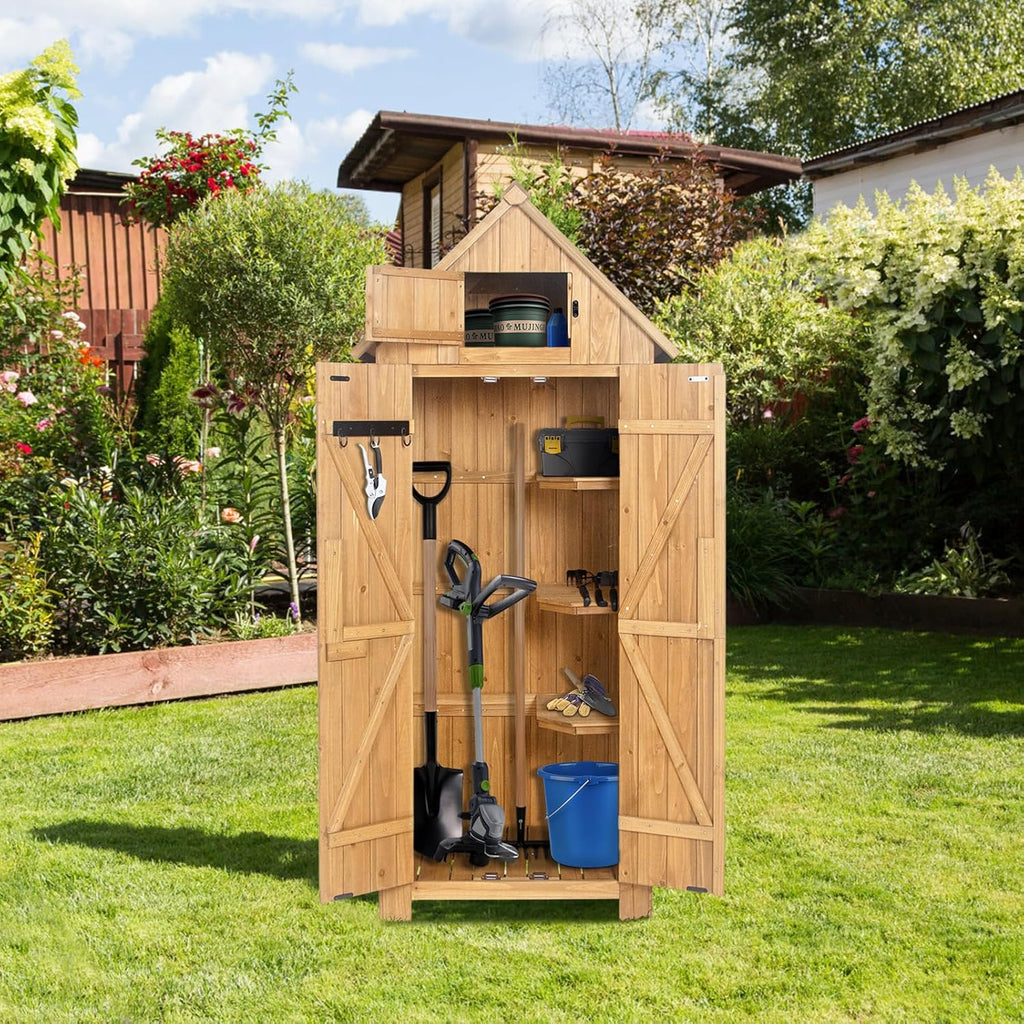 Wooden Outdoor Storage Shed with Double Doors,70' Tall Waterproof Storage Shed with Lock,Sheds & Outdoor Storage with Windproof Tipping for Deck,Backyard Garden and Yard