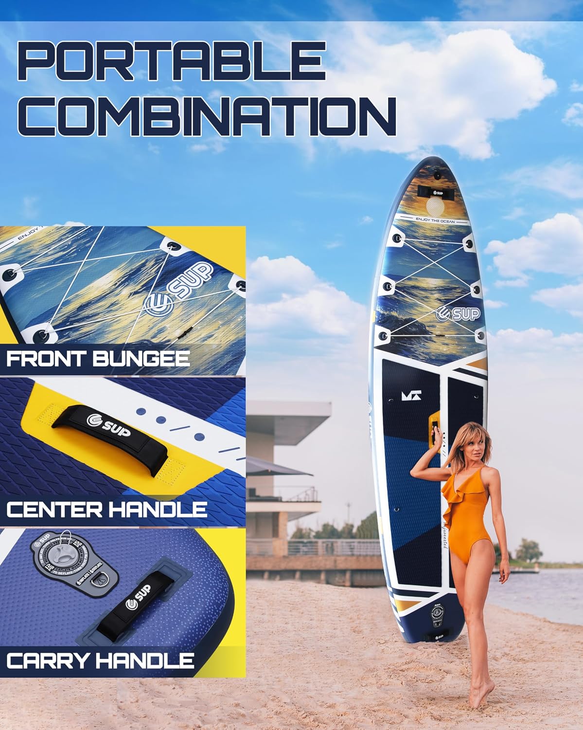 ESUP 11'6 ×34/35' Super Wide Inflatable Paddle Board with SUP Accessories, Extra Stable Stand Up Paddleboards for 2+1 Persons/Family/Beginner/Yoga, w/Shoulder Strap All-Round Sup Board