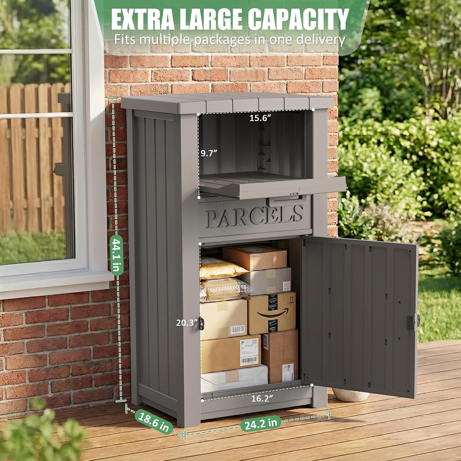 Large Package Delivery Boxes for Outside Waterproof Parcel Drop Storage Box UV Resistant Resin Lockable Secure for Outdoor Porch Patio (Grey-2)