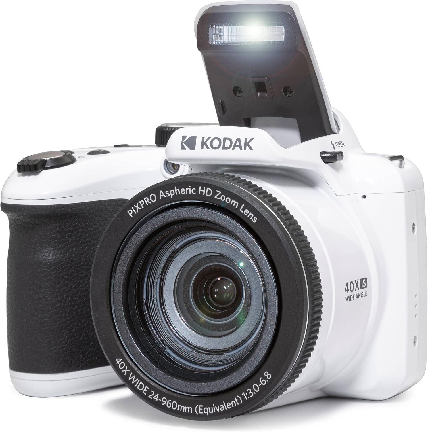 Kodak PIXPRO AZ405 Digital Camera (White) Bundle with Case, 32 GB SD Memory Card, Memory Card Wallet, Card Reader, Table Tripod, 4 AA Batteries & White Charger and Cloth