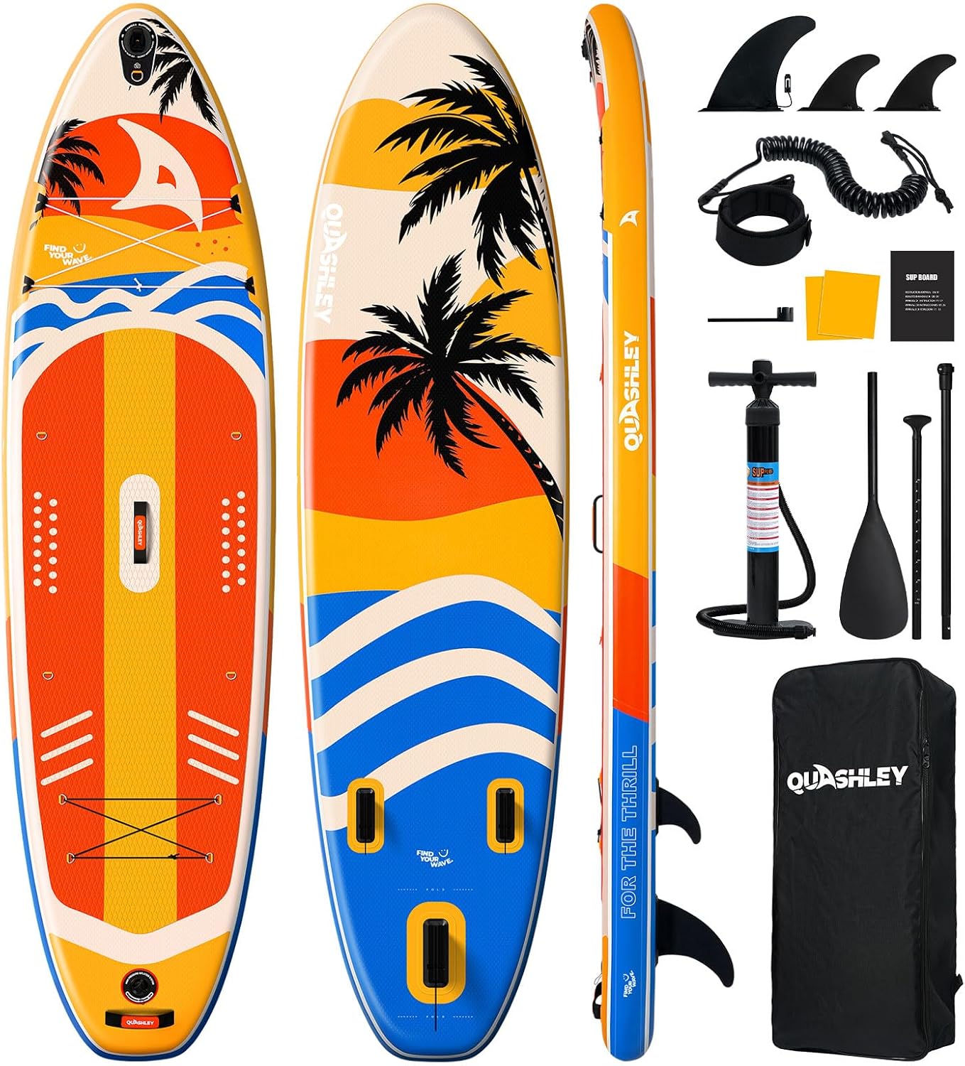 Quashley Inflatable Paddle Board Extra Wide Stand Up Paddleboards 11'×34' with All Premium Paddle Board Accessories,Inflatable SUP for Adults/Family,Beginner-Friendly,Removable Fin,Hand Pump