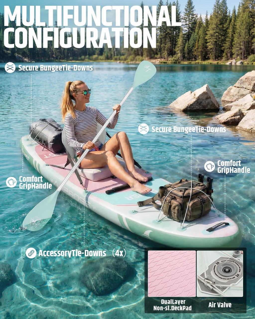 12'x36 Inflatable Paddle Board, 500lbs Extra Wide Stand Up Paddleboard for Adults with Premium SUP Accessories Kit & Backpack, Blow Up Kayak Non-Slip Stable Deck Boat for Yoga Fishing Surf