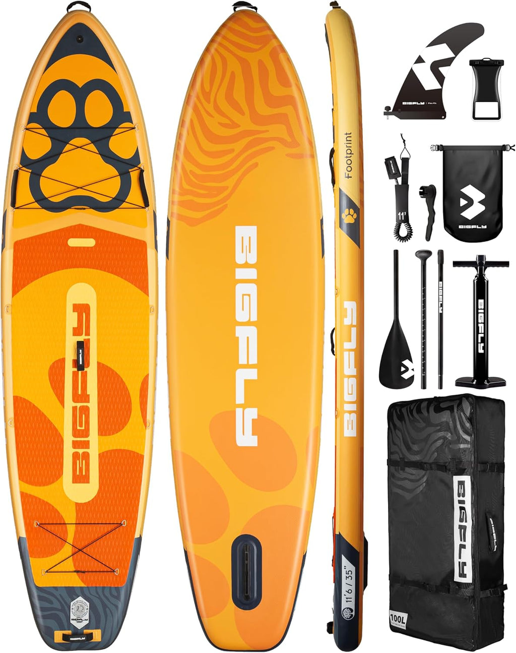 Bigfly 11'6×35' Super Wide Inflatable Stand Up Paddle Board, Ultra Stable Wide SUP for 2+1 People/Family/Big Size, 100L Backpack, All-Round Sup Board, US Big Fin