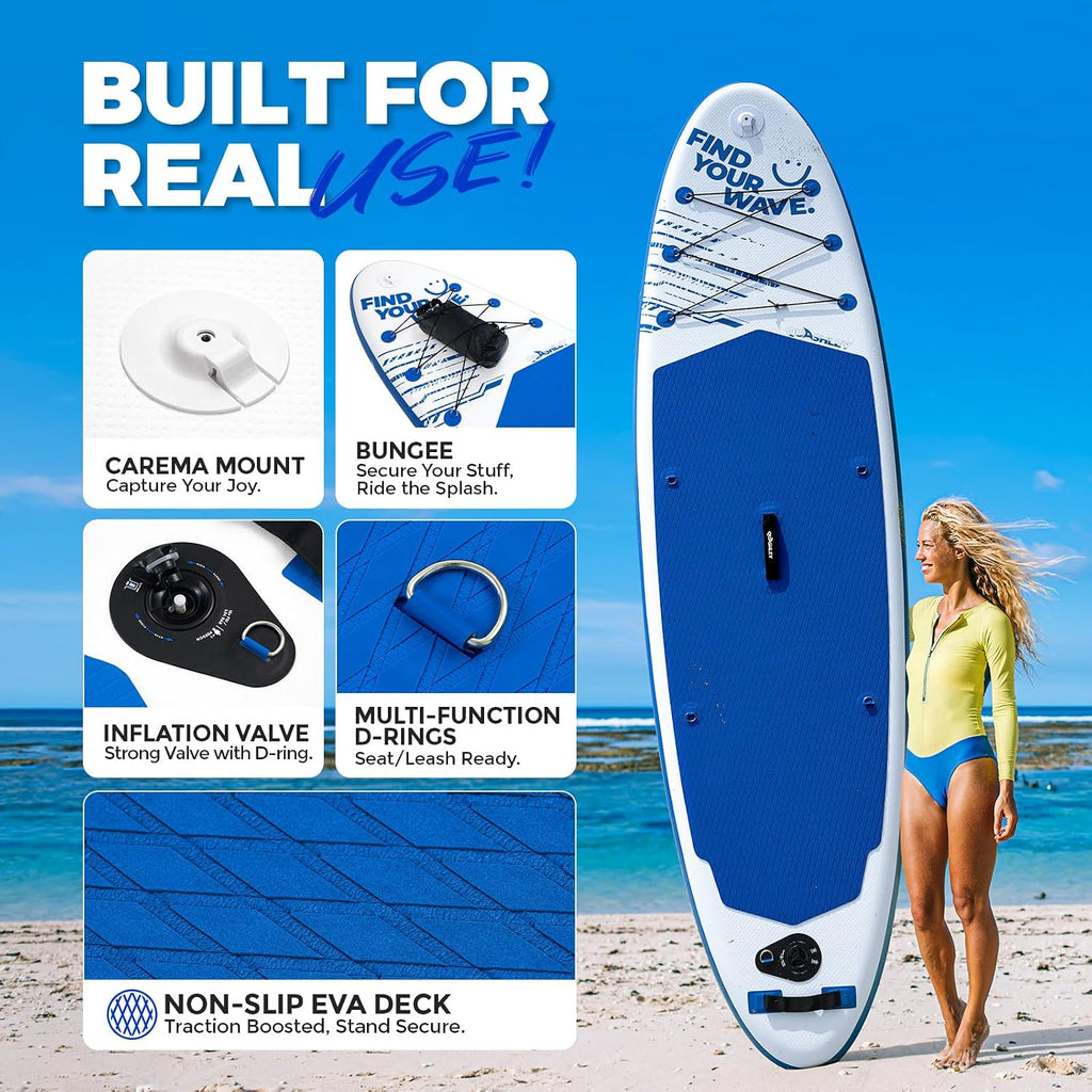 Quashley Inflatable Stand Up Paddle Board,Inflatable Paddleboards 32/34 Inch Wide,All Around SUP for Beginners with Lightweight Paddle,Hand Pump,Backpack,Leash,Durable & Portable iSUP Board