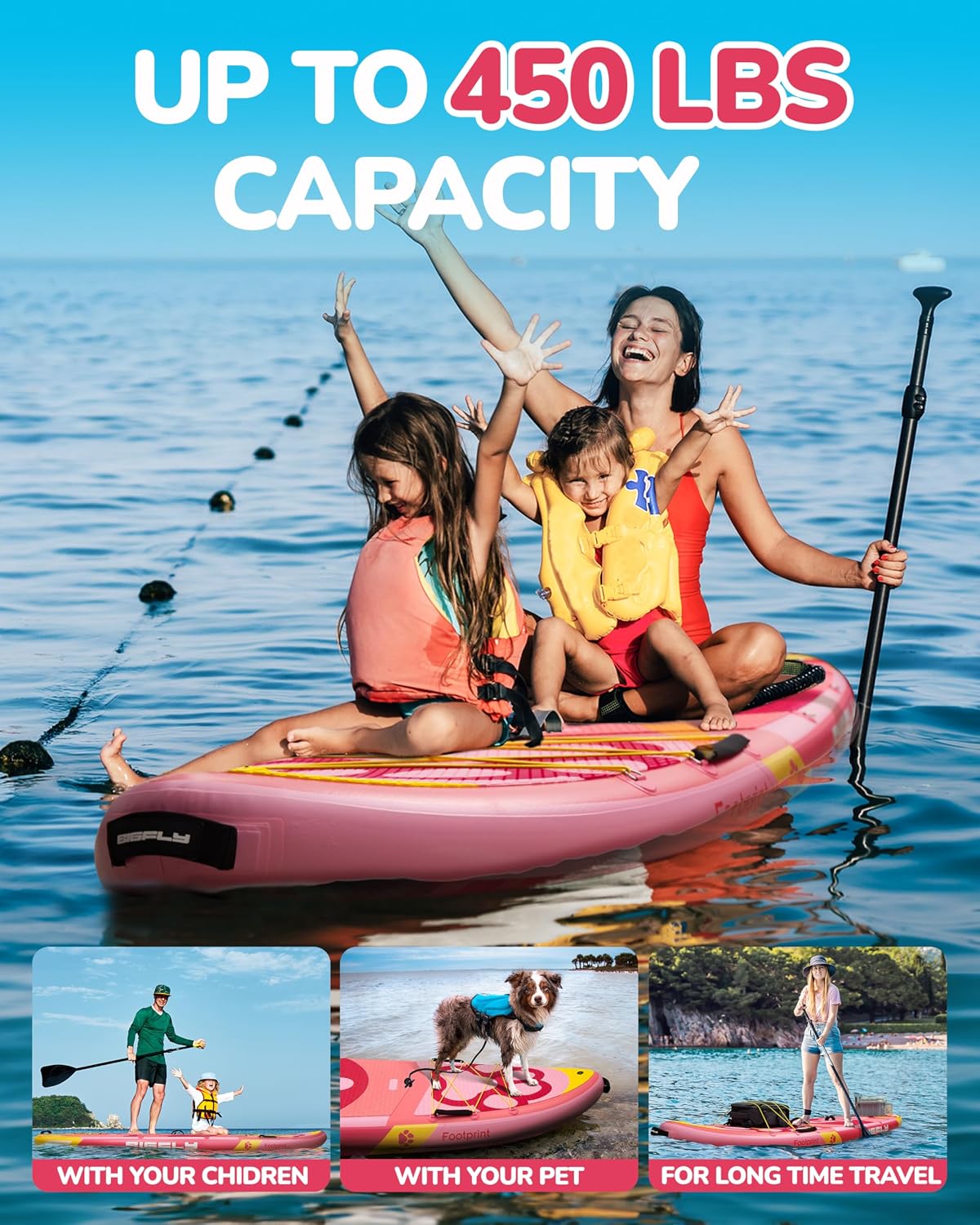 Bigfly 11'6×35' Super Wide Inflatable Stand Up Paddle Board, Ultra Stable Wide SUP for 2+1 People/Family/Big Size, 100L Backpack, All-Round Sup Board, US Big Fin